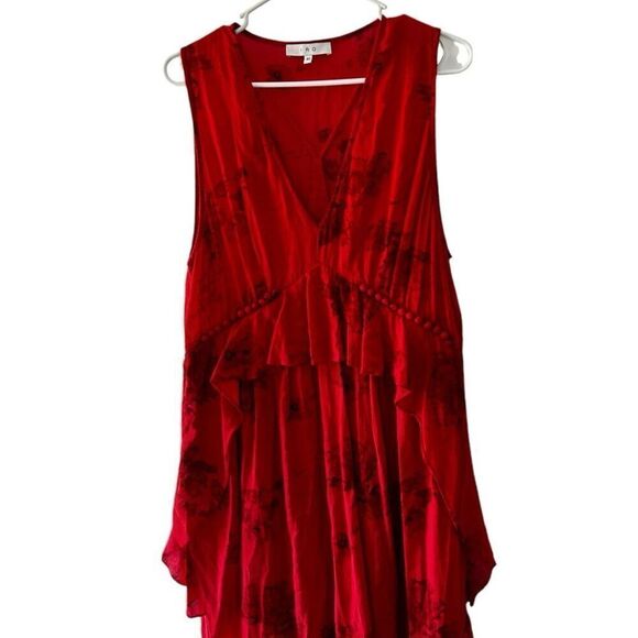 IRO Red Sleeveless Floral Asymmetrical Midi Dress Women's EU Size 40 US size 8 - Picture 8 of 12